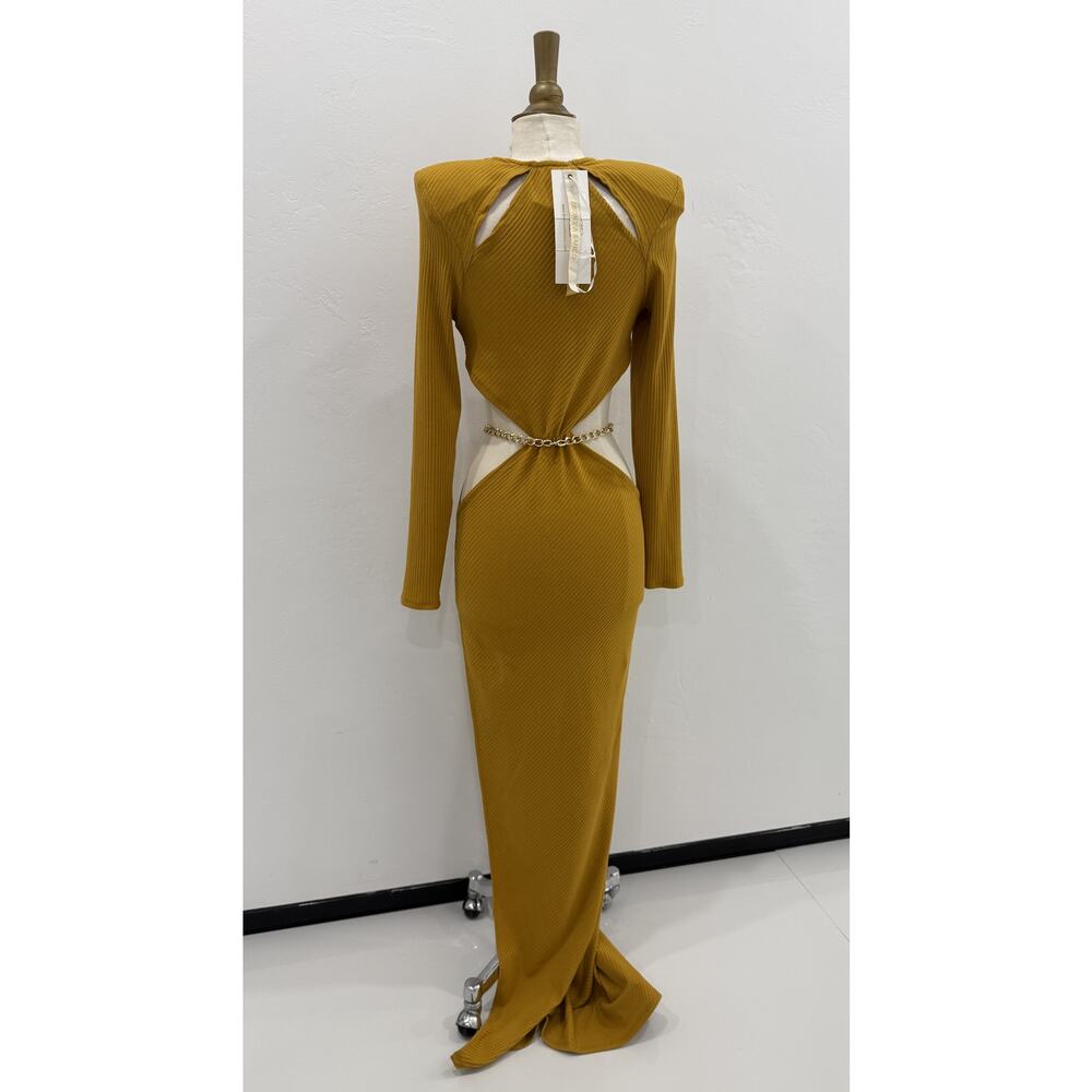 NWT Bronx and Banco Amara Linen-Blend Cutout Maxi Dress Mustard Yellow Sz S - Picture 7 of 8